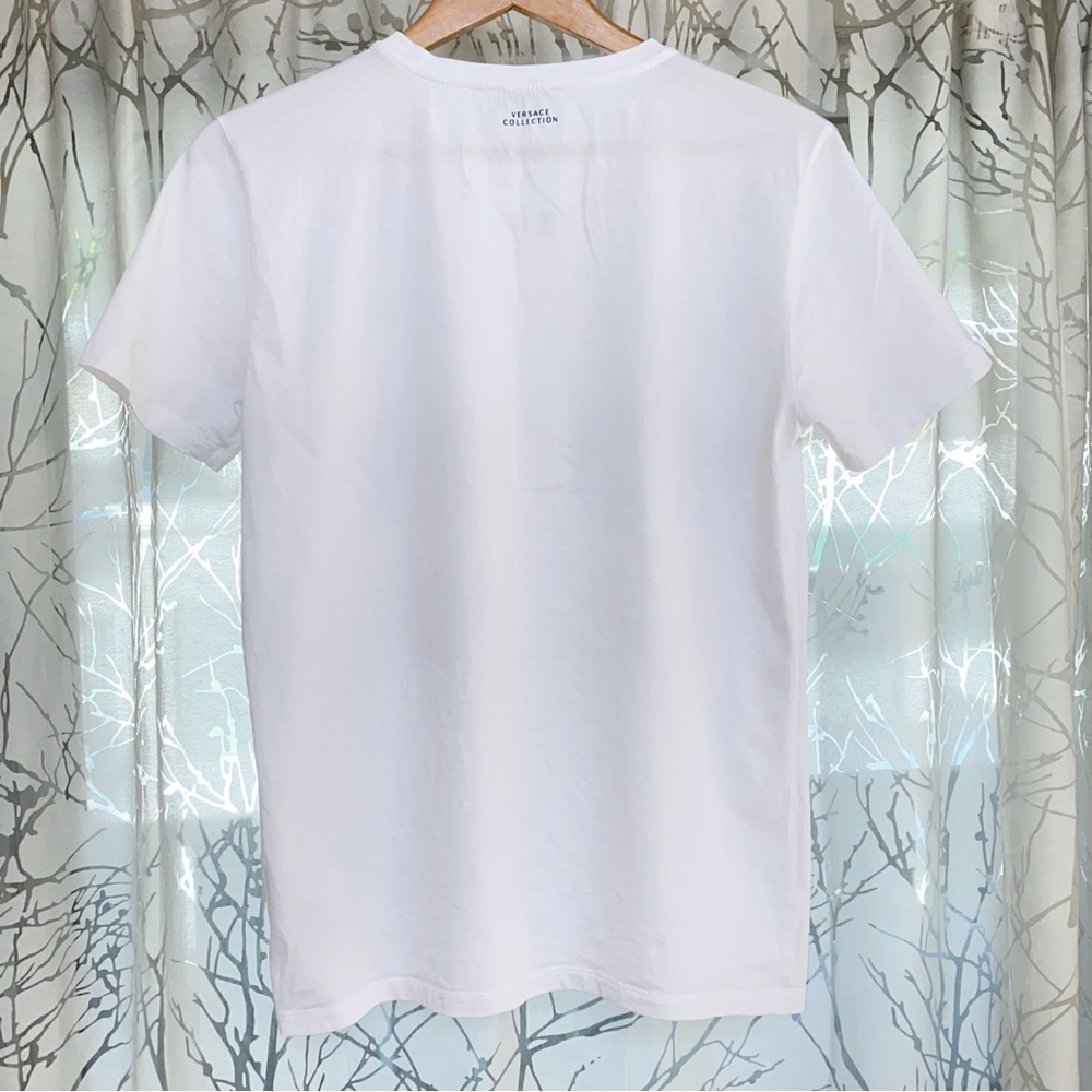 GIANNI VERSACE COLLECTION WHITE BLUE PRINT SHORT SLEEVE CREWNECK T-SHIRT TEE - Picture 3 of 6